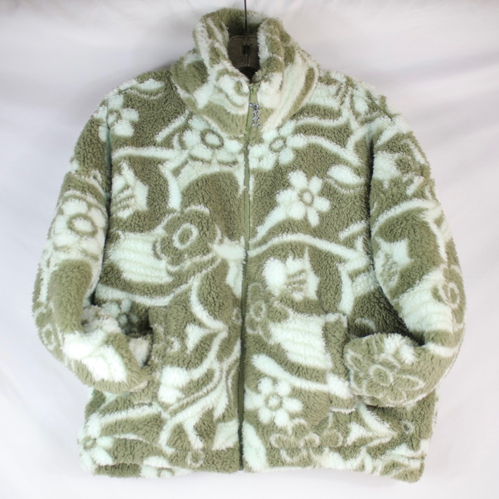 American Eagle Green Seriously Huggable Floral Fleece Jacket Women's Size XS‎
